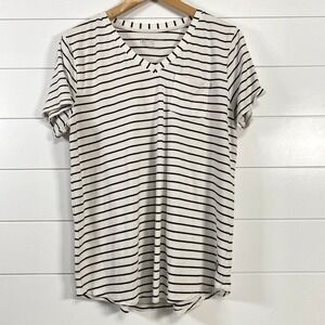 Albion Womens Stripe Pocket Short Sleeve Shirt M White Comfy Athleisure Minimal